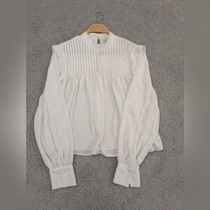 Babaton White Pleated Blouse with Bib Collar